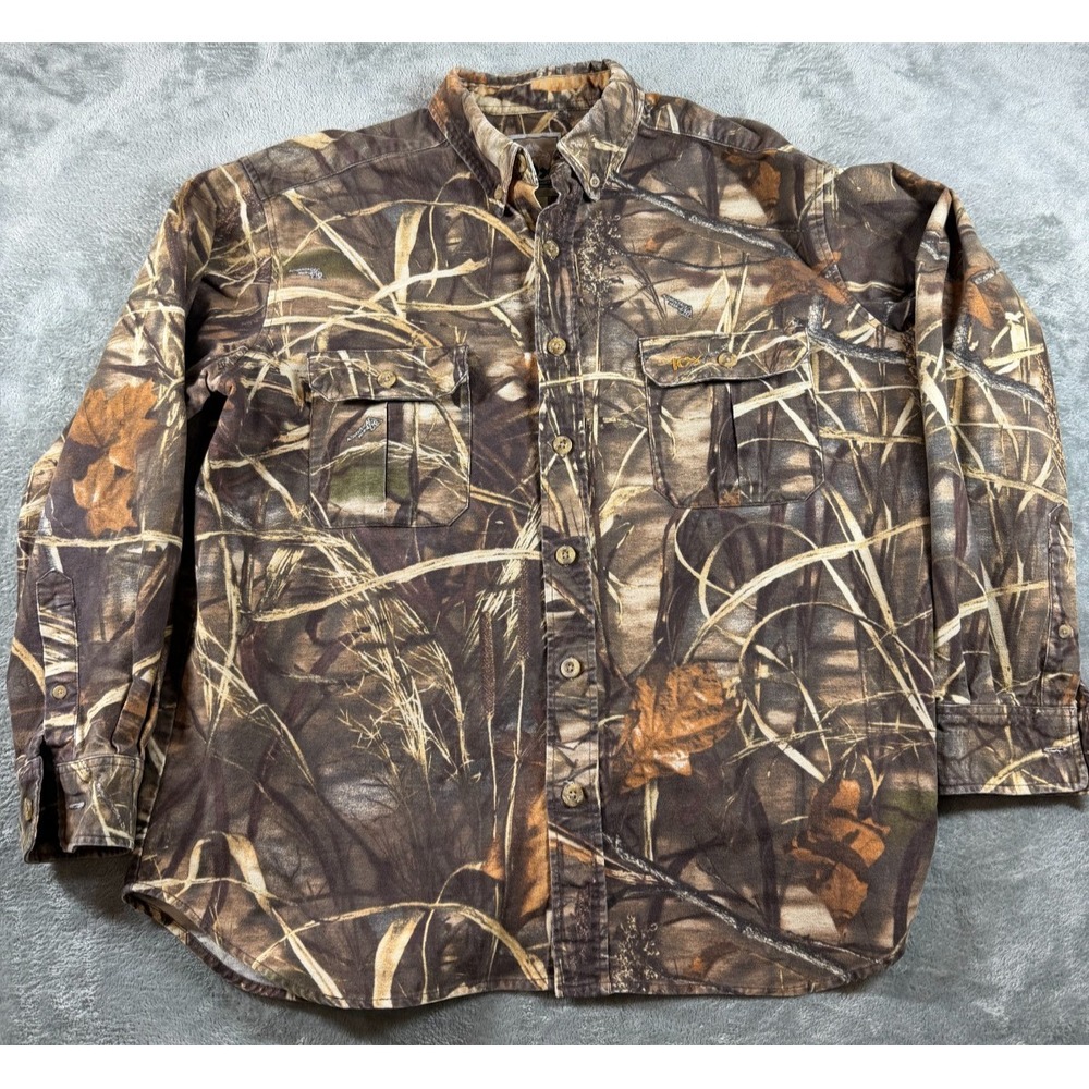 10X Realtree Max-4 Camo Button Down Hunting Shirt Men's L Long Sleeve
